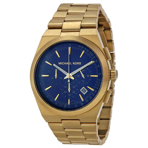 michael kors mens gold watch with blue dial|Michael Kors blue chronograph.